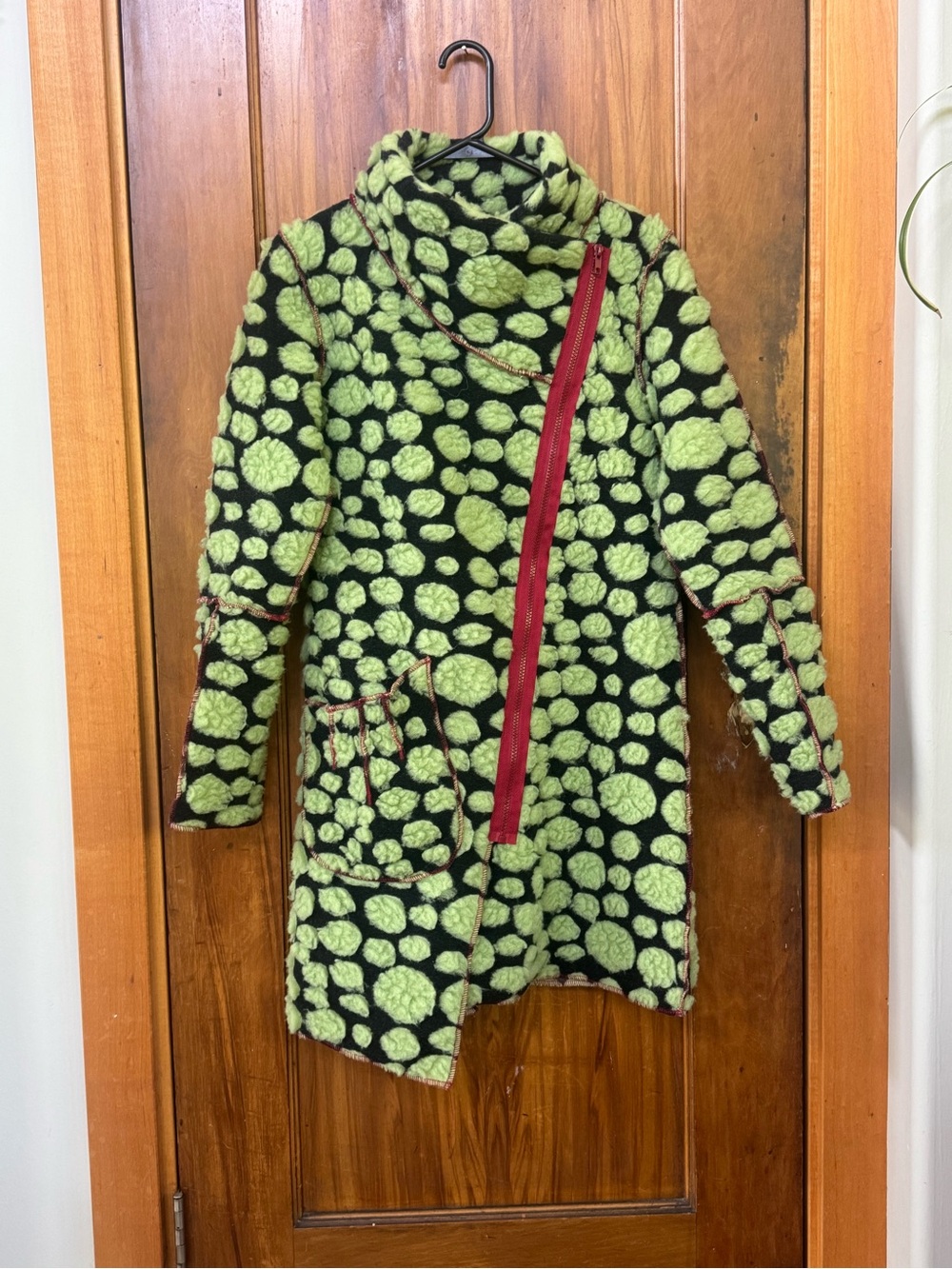 Beebop & Wally Women's Green Fleece Asymmetric Zip Trench Coat S